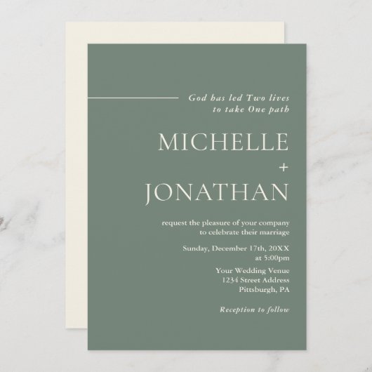 Moderne Minimalistisch Sage Green Christlich Weddi Einladung (Vorne/Hinten)