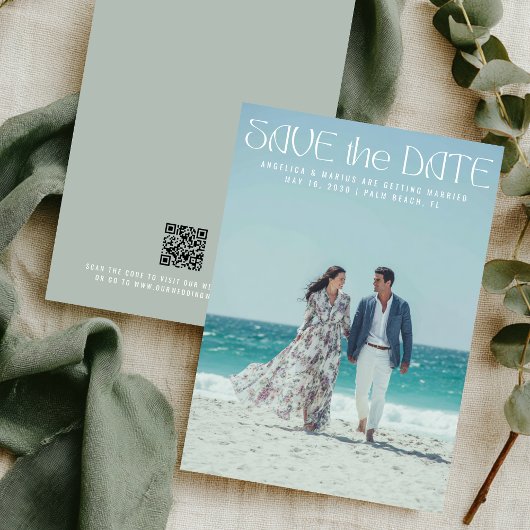 Moderne Minimalistisch Sage Green Custom Foto Hoch Save The Date