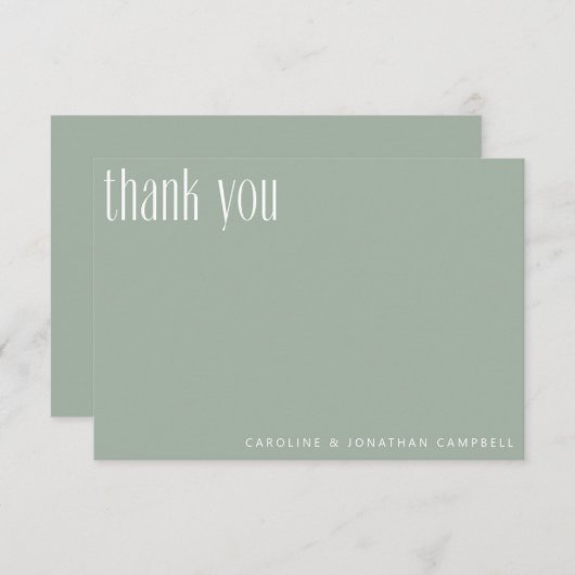 Moderne Minimalistisch Sage Green Custom Wedding Dankeskarte (Vorne/Hinten)