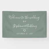 Moderne Minimalistisch Sage Green Heart Wedding Banner (Horizontal)