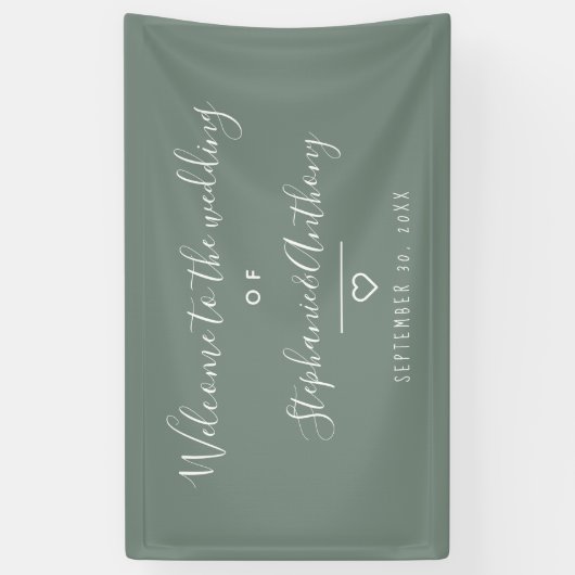 Moderne Minimalistisch Sage Green Heart Wedding Banner (Vertikal)