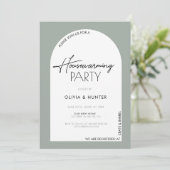 Moderne Minimalistisch Sage Green Housewarming Einladung (Stehend Vorderseite)