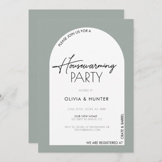 Moderne Minimalistisch Sage Green Housewarming Einladung (Vorne/Hinten)