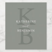 Moderne Minimalistisch Sage Green Monogram Wedding Weinetikett (Einzelnes Label)