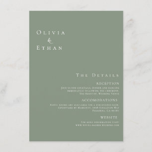 Moderne Minimalistisch Sage Green Wedding Details Begleitkarte