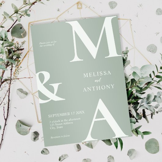 Moderne Minimalistisch Sage Green Wedding Einladung