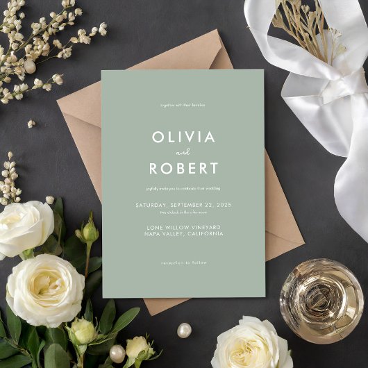 Moderne Minimalistisch Sage Green Wedding Einladung