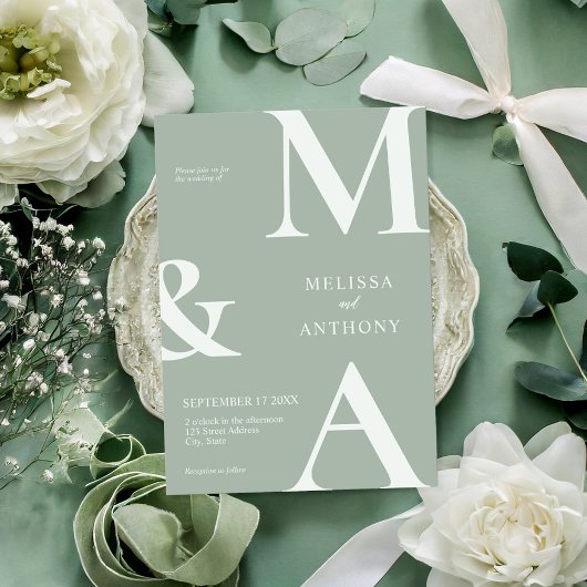 Moderne Minimalistisch Sage Green Wedding Einladung
