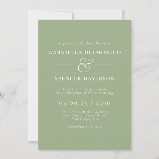 Moderne Minimalistisch Sage Green Wedding Einladung (Vorderseite)