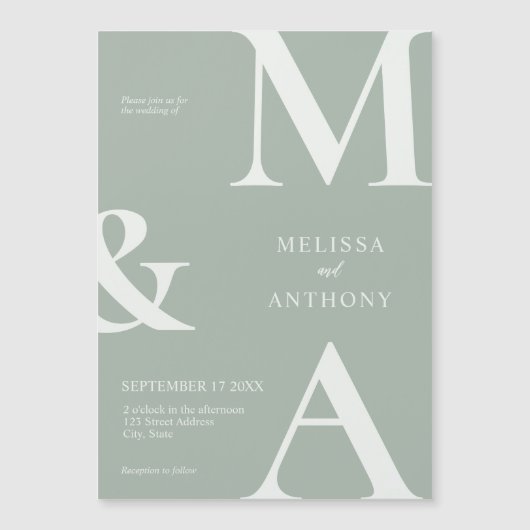 Moderne Minimalistisch Sage Green Wedding Magneteinladung (Vorderseite)