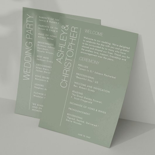 Moderne Minimalistisch Sage Green Wedding Programm