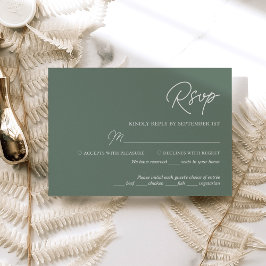 Moderne Minimalistisch Sage Green Wedding RSVP Car Karte