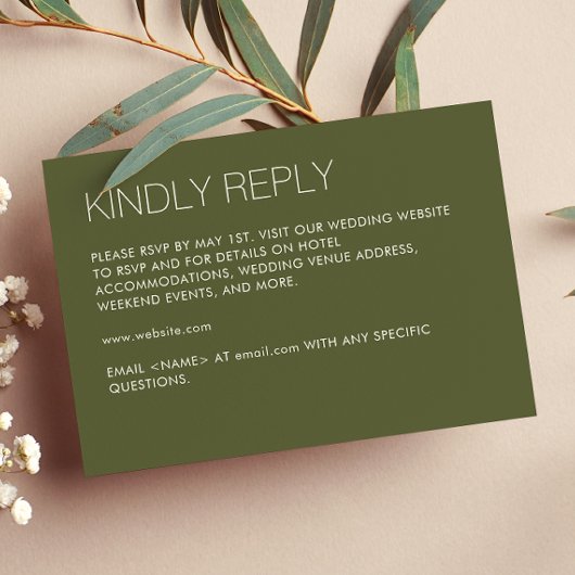 Moderne Minimalistisch Sage Green Wedding RSVP Karte