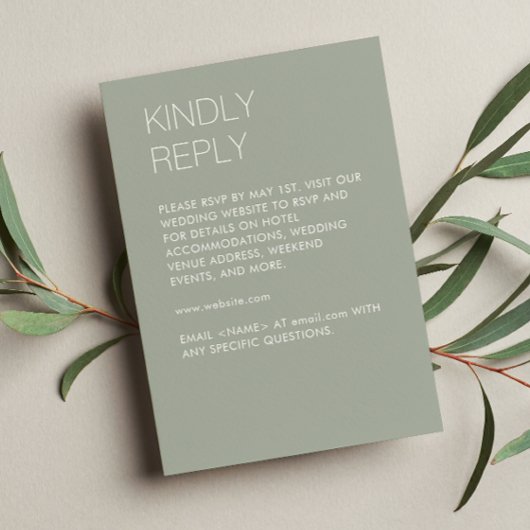 Moderne Minimalistisch Sage Green Wedding RSVP Karte