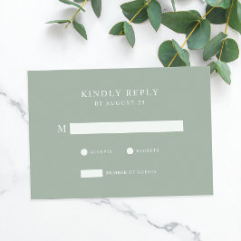 Moderne Minimalistisch Sage Green Wedding RSVP Karte