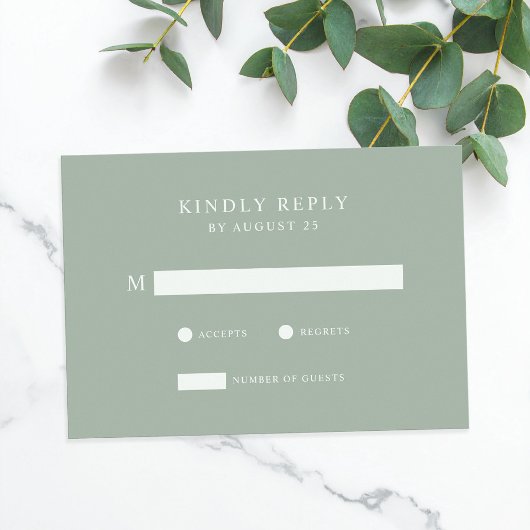 Moderne Minimalistisch Sage Green Wedding RSVP Karte