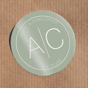 Moderne Minimalistisch Sage Green Wedding Runder Aufkleber