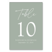 Moderne Minimalistisch Sage Green Wedding Tischnummer (Vorderseite)
