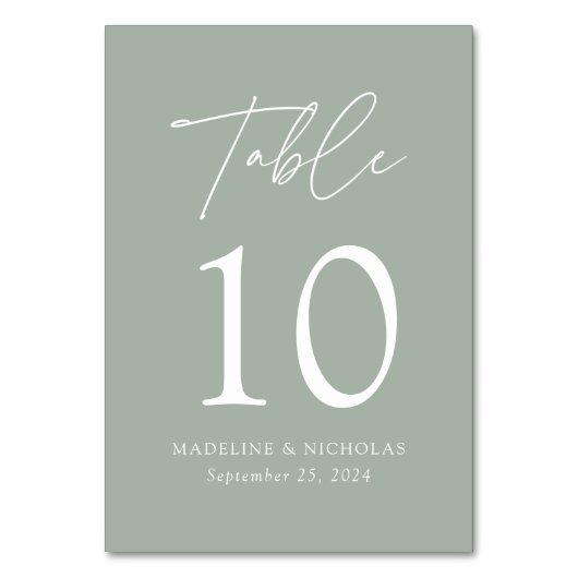 Moderne Minimalistisch Sage Green Wedding Tischnummer (Vorderseite)