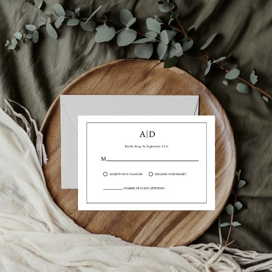 Moderne Minimalistisch-Schwarz-Weiß-Monogramm-Hoch RSVP Karte