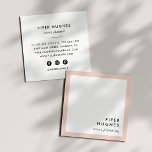 Moderne Minimalistisch Square Business Cards | Blü Quadratische Visitenkarte<br><div class="desc">Einfache und berufliche Quadrat-Visitenkarten mit Ihrem Namen und Titel oder Beruf in der unteren rechten Ecke,  gerahmt von einem schicken rot-rosa Rand. Fügen Sie Ihre Kontaktinformationen auf der Rückseite hinzu. Enthält drei tausendjährige rosa Social Media Icons und ein Feld für Ihren Benutzernamen.</div>