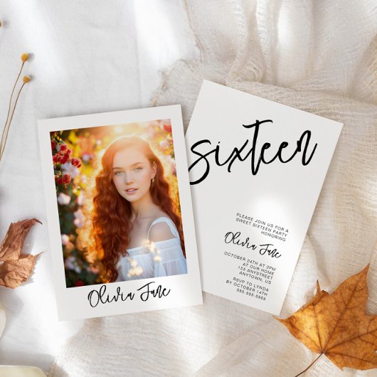 Moderne Minimalistisch Sweet 16 Foto Einladung