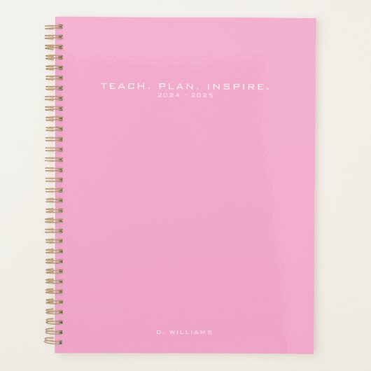 Moderne Minimalistisch Teacher School Pink Planer (Vorderseite)