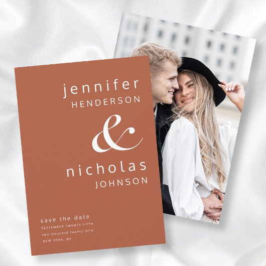 Moderne Minimalistisch Terracotta Ampersand Foto Save The Date