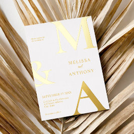 Moderne Minimalistisch-White-Monogram-Hochzeit Folieneinladung