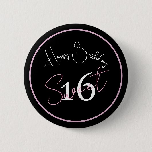 Moderne Minimalistische 16. Schwarze Pinke Geburts Button (Vorderseite)