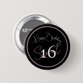 Moderne Minimalistische 16. Schwarze Pinke Geburts Button (Vorne & Hinten)