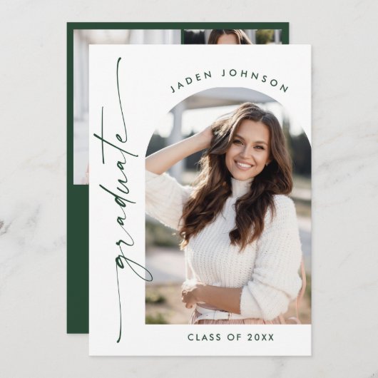 Moderne Minimalistische 2-FOTO-Graduierungspartei Einladung (Vorne/Hinten)