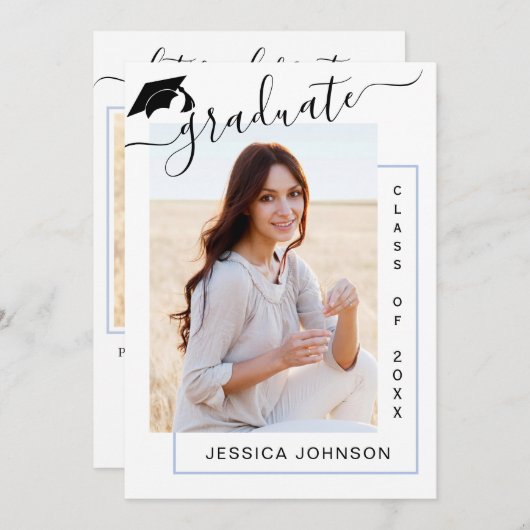 Moderne Minimalistische 2-FOTO-Graduierungspartei Einladung (Vorne/Hinten)