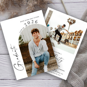Moderne Minimalistische 2-Foto-Graduierungspartei Einladung