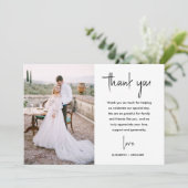 Moderne Minimalistische 2-Foto-Script-Hochzeit Dankeskarte (Stehend Vorderseite)