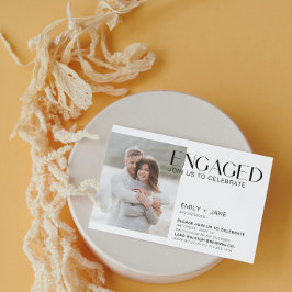 Moderne Minimalistische 2-Foto-Verlobung Schwarz/W Einladung