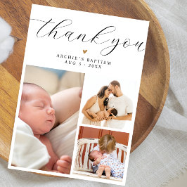 Moderne Minimalistische 3-Foto Collage Taufe Dankeskarte