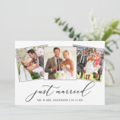 Moderne Minimalistische 3 Foto Kalligrafie Hochzei Ankündigung (Stehend Vorderseite)