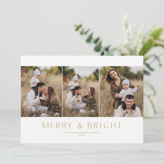 Moderne Minimalistische 3-Foto-Karte Einladung (Stehend Vorderseite)