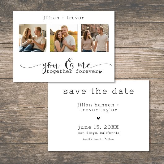 Moderne minimalistische 3-Foto-Script-Collage-Hoch Save The Date