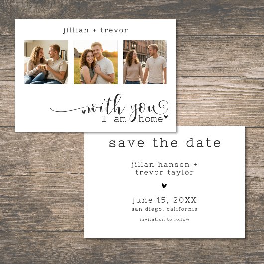 Moderne Minimalistische 3-Foto-Script-Collage-Hoch Save The Date