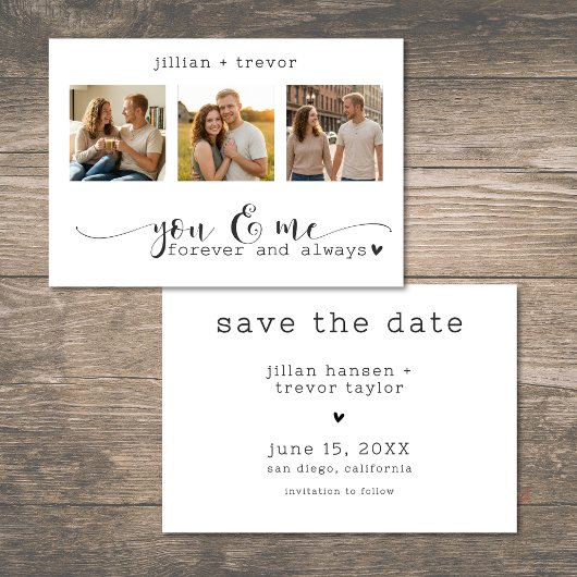 Moderne Minimalistische 3-Foto-Script-Collage-Hoch Save The Date