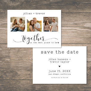 Moderne Minimalistische 3-Foto-Script-Collage-Hoch Save The Date