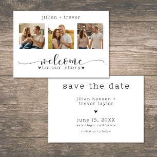 Moderne Minimalistische 3-Foto-Script-Collage-Hoch Save The Date