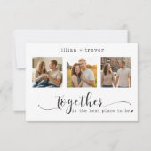Moderne Minimalistische 3-Foto-Script-Collage-Hoch Save The Date (Vorderseite)