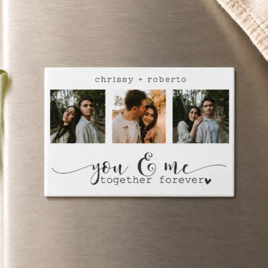 Moderne minimalistische 3-Foto-Script-Collage Magnet