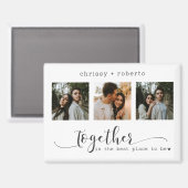 Moderne minimalistische 3-Foto-Script-Collage Magnet (Vorderseite/Rückseite)