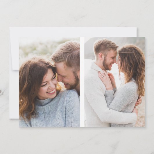 Moderne Minimalistische 3-Foto-Verlobung Schwarz/W Einladung (Rückseite)