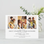 Moderne Minimalistische 3 Fotocollage Hochzeit Einladung (Stehend Vorderseite)