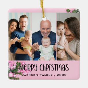 Moderne minimalistische 4-Foto-Collage Familiennam Keramikornament